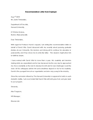 Recommendation Letter Template From Employer