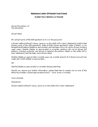 Reference Letter Of Rental From Friend