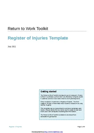 Register Of Injuries Template