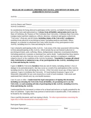 Forms Release of Liability Waiver