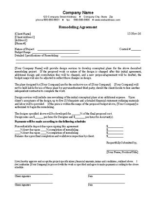 Forms Remodeling Agreement