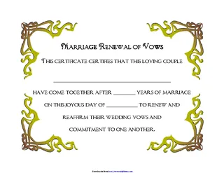 Renewal Of Marriage Vows Certificate
