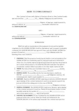 Forms Rent To Own Contract