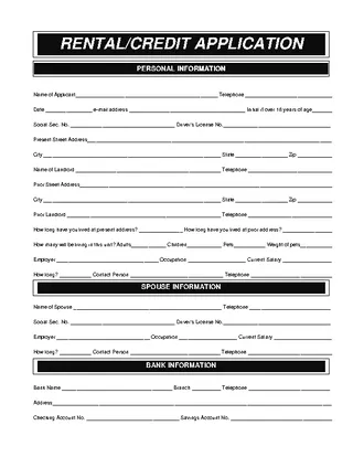 Forms Rental Credit Application Template