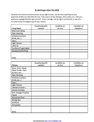 Forms Rental Inspection Checklist