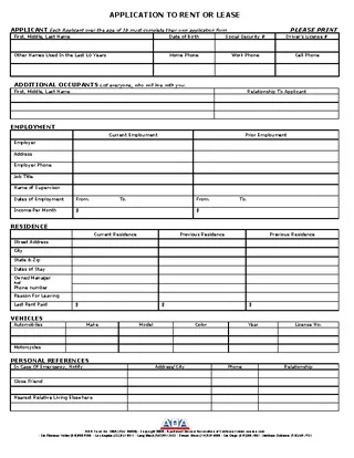 Rental Lease Application Template