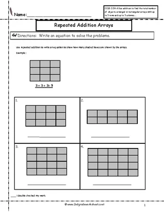 Forms Repeated Addition Arrays Math Common Core Sheet