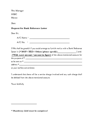 Forms Request For Bank Reference Letter