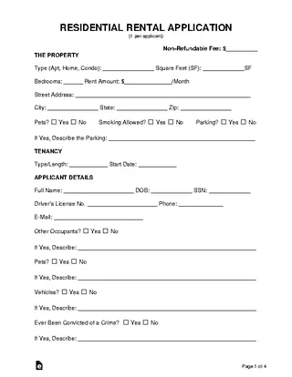 Forms Residential Rental Application Form
