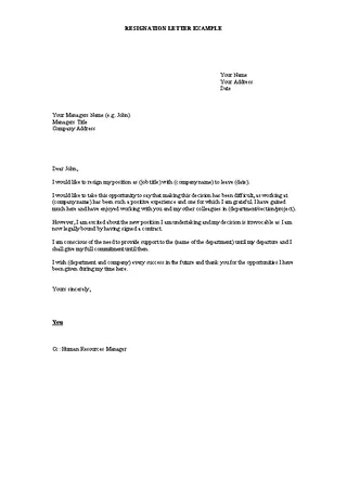 Forms Resignation Letter Example