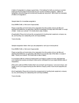 Forms Resignation Letter Template