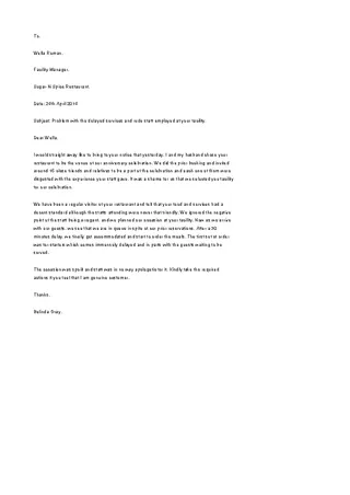 Forms Restaurant And Hotel Complaint Letter Template