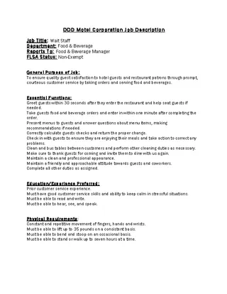 Forms Restaurant Job Description Template