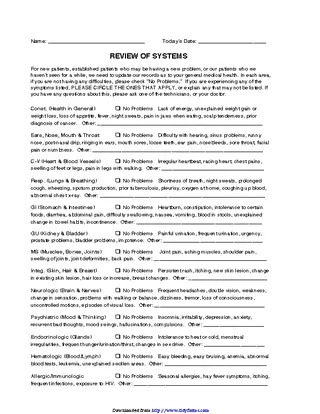 Review Of Systems Template 3