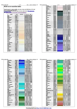 Rgb Color Selection Table