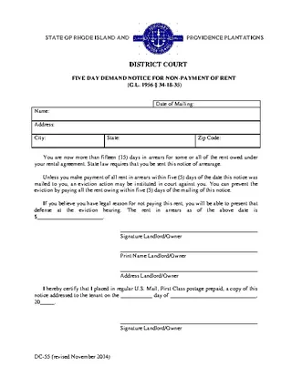 Forms Rhode Island 5 Day Notice To Quit Nonpayment Form Dc 55