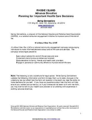 Forms Rhode Island Advance Health Care Directive Form