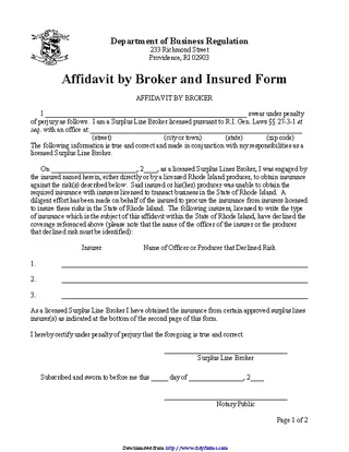 Rhode Island Affidavit By Broker And Insured Form