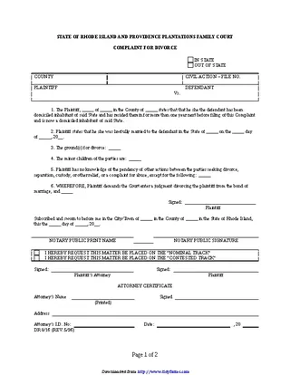 Forms Rhode Island Divorce Complaint Form