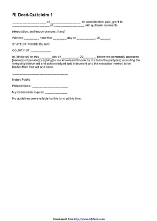 Forms Rhode Island Quitclaim Deed Form 1