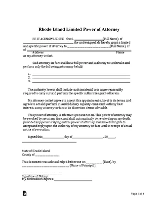 Rhodeisland Limited Power Of Attorney