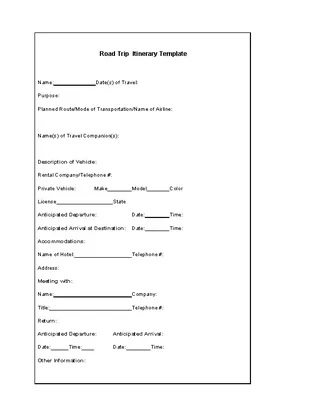 Road Trip Itinerary Template Free Download