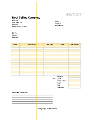 Roof Ceiling Invoice Template