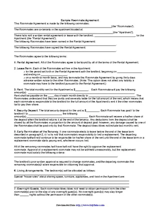 Forms Roommate Agreement 2