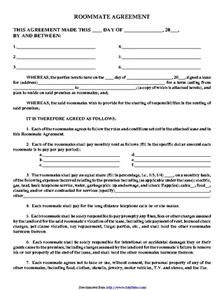 Forms Roommate Agreement 3