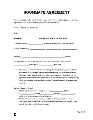 Forms Roommate Agreement Template