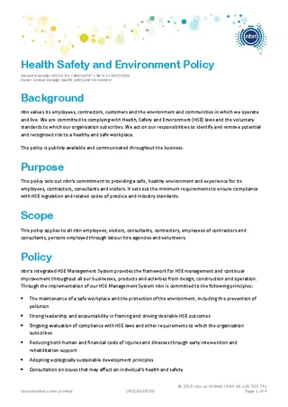 Safety Health And Environmental Policy Template