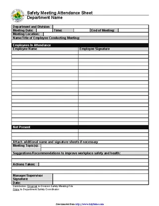 Forms Safety Meeting Sign In Sheet