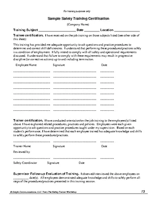 Safety Training Certificate Template