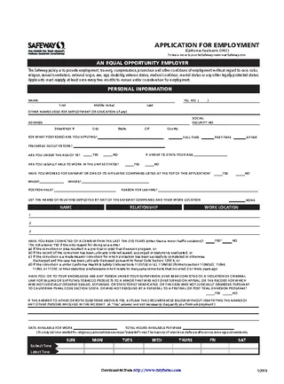 Safeway Job Application California Applicants Only