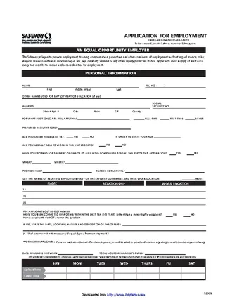 Forms Safeway Job Application Non California Applicants Only