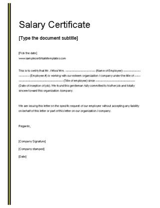 Salary Certificate Template Doc Free Download