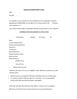 Salary Increment Letter Template Format