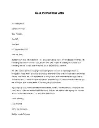 Sales And Marketing Letter