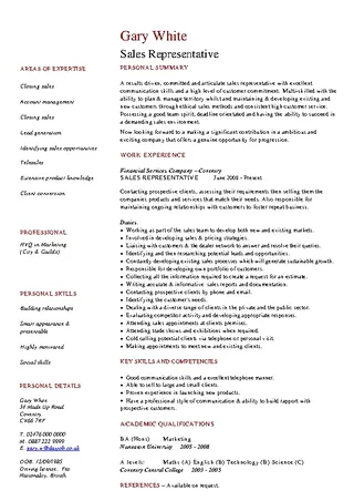 Sales Representative Cv Template