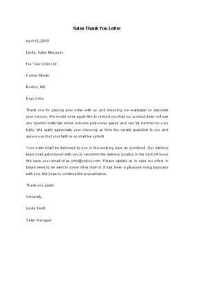 Forms Sales Thank You Letter Template