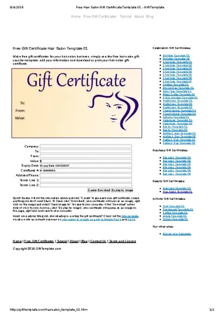 Salon Gift Certificate Template