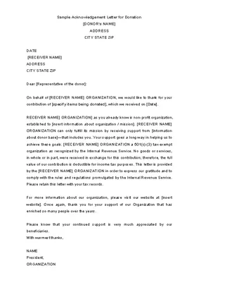 Sample Acknowledgement Letter For Donation