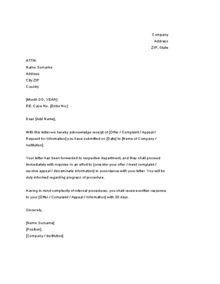 Forms Sample Acknowledgement Of Receipt Letter Template