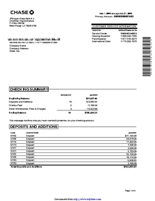 Forms Sample Bank Statement