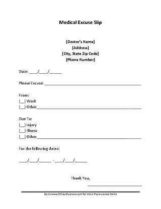 Forms Sample Blank Doctors Note For Missing Work Excuse