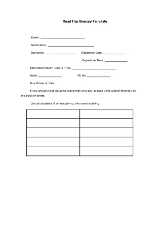 Forms Sample Blank Road Trip Itinerary Template Free Download