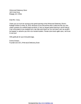 Forms Sample Business Thank You Letter