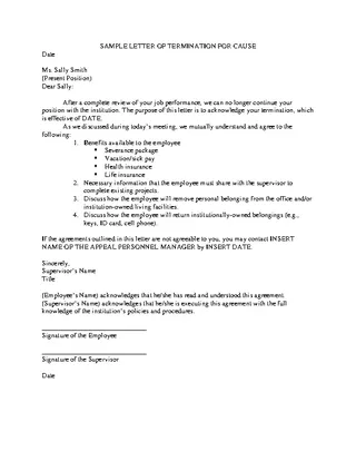 Forms Sample Cause Of Job Termination Letter Free Pdf