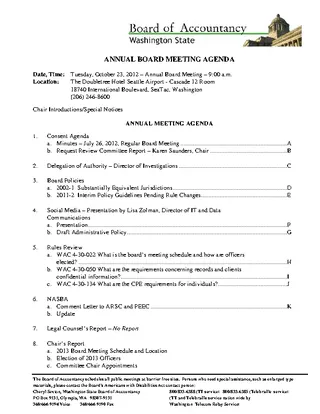 Sample Client Annual Board Meeting Agenda