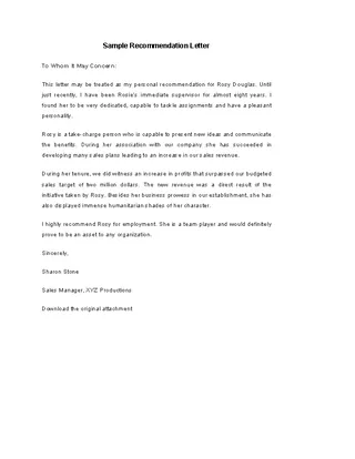 Forms Sample Recommendation Letter Template